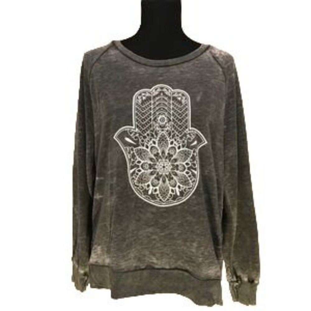 Miken Flow Gray Burnout Hamsa Sweatshirt - Picture 1 of 6